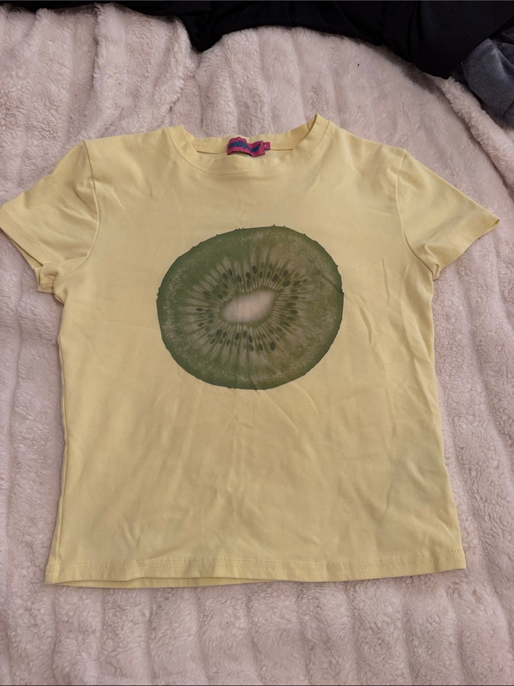 Edikted Yellow Tee with Green Kiwi Print